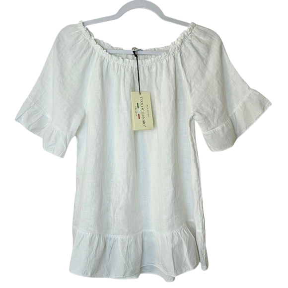 Terzo Millennio White Linen Ruffled Peplum Lightweight Blouse Made In Italy M - Picture 1 of 10